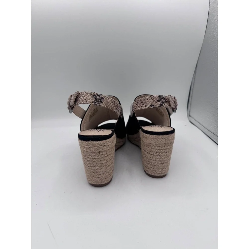 LifeStride Trina Espadrille Wedge Sandals Women 6M Black Snakeskin Slingback